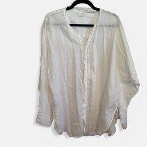 Women’s Oversized 100% White Linen Button Down Shirt Cover-up, Beachwear Sz LG